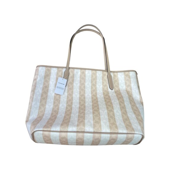 Coach sig city womans large beige striped canvas leather tote bag NWT SKU 9120 - Picture 7 of 16
